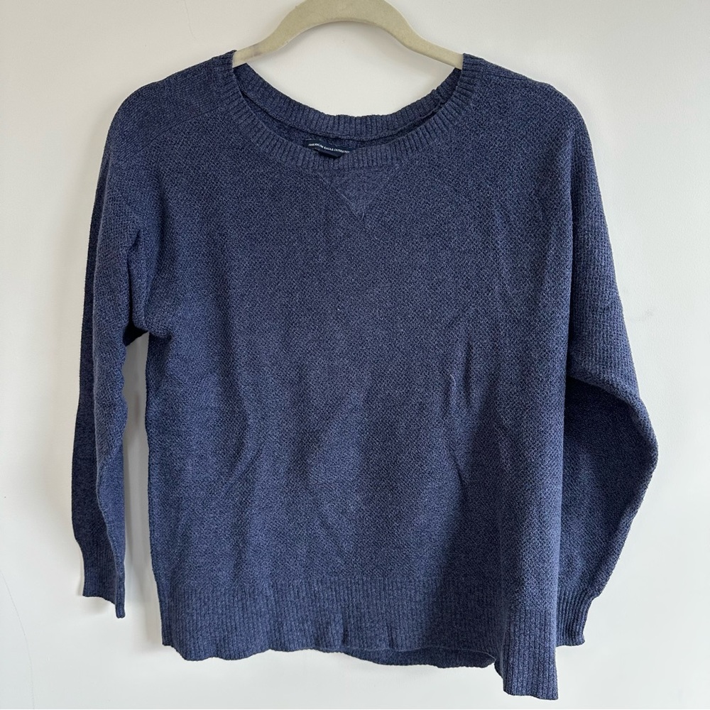 Medium American Eagle Blue Waffle-Knit Lightweight Sweater